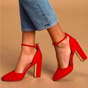 Lulus Red Suede Ankle Heels -Brand new size 6.5